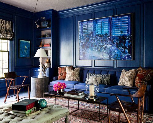 eclectic living room blue